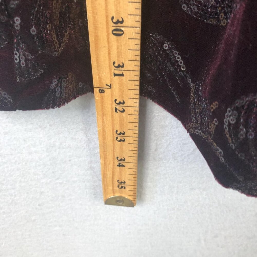 Taylor Dress Womens 4 Burgundy Velvet Sequin Floral Sheath Cocktail Party V Back - Picture 4 of 16